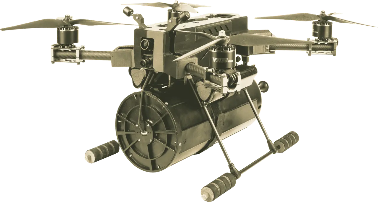 FIBRON fibre-optic guided drone with its cable reel