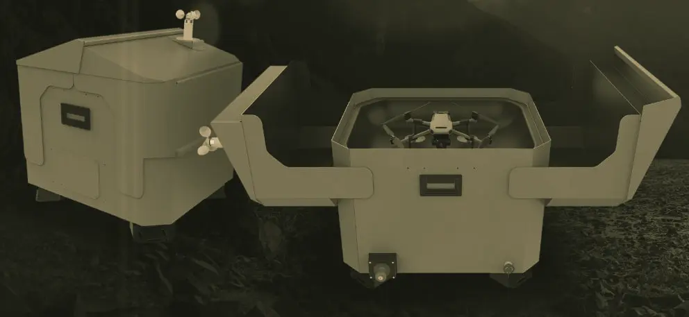 KORGAN 2 drone station, closed and open with a drone inside