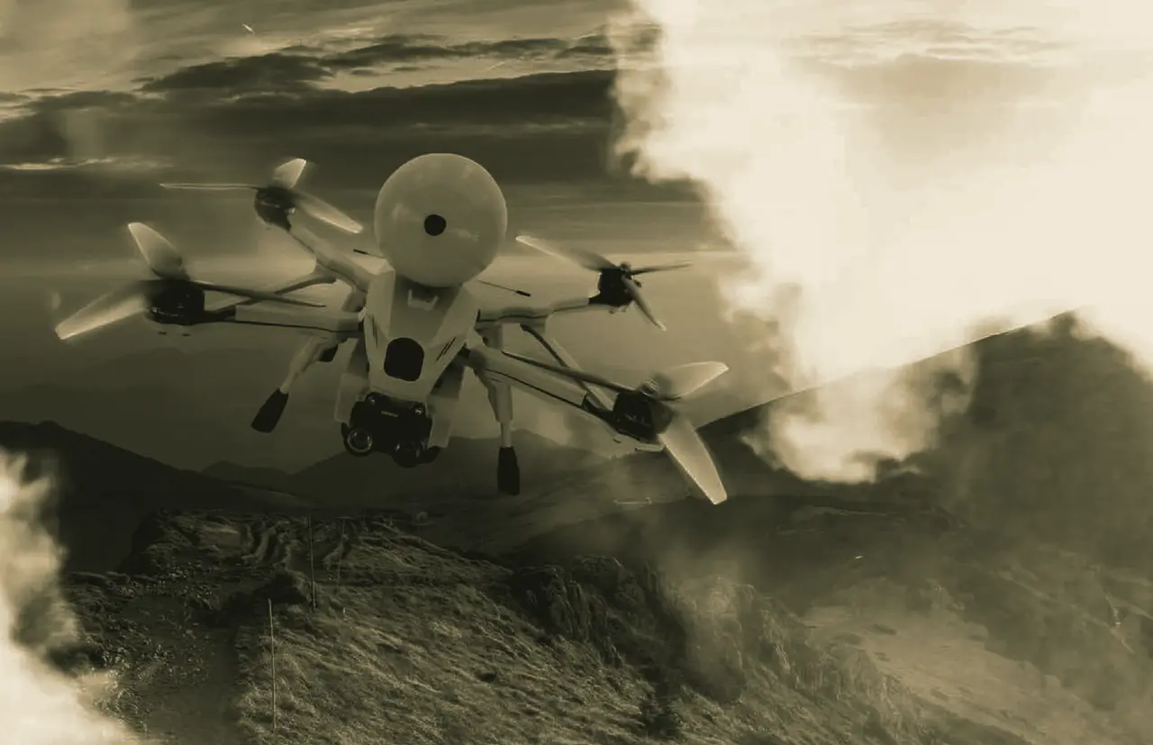 MERKÜT FPV drone flying over a mountain ridge